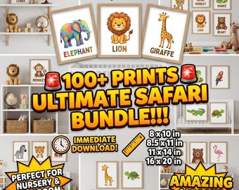 Safari Educational Posters for Kids: ABC, Montessori, Toddler Nursery Wall Art (Digital Download)