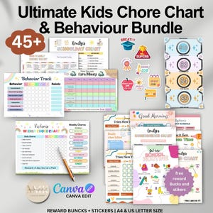 Chore Chart for kids CANVA Editable Home cleaning schedule Weekly Monthly Yearly Cleaning Checklist Declutter Family Chore Chart