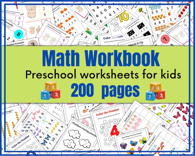 200+ Preschool Math Worksheets Printable Kindergarten Numbers Counting Activities Instant Download Prek Homeschool Learning Teacher Resource