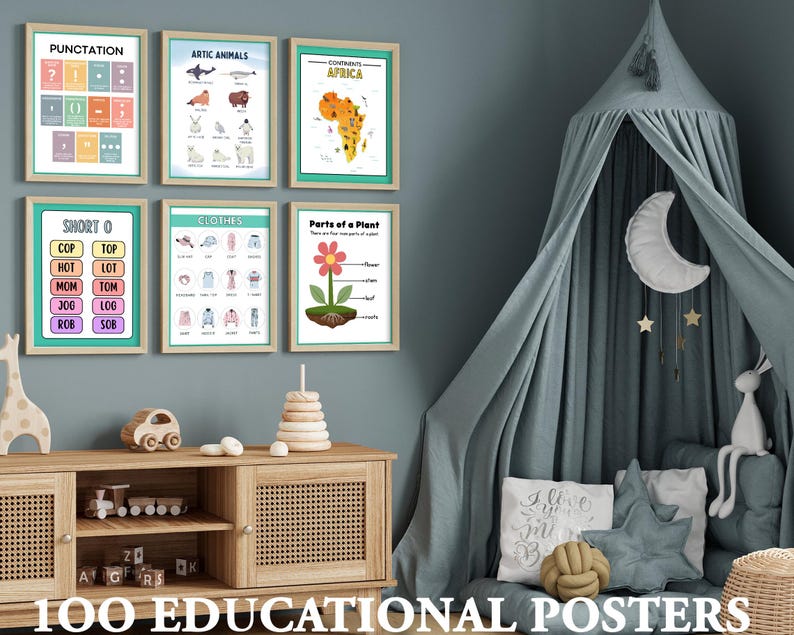 Educational Posters 100 Homeschool Prints Montessori Classroom Decor Toddler Playroom Neutral Kids Nursery Boho Playroom Wall Art Print