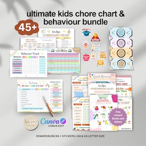 Bearbeitbares Kinder-Job-Chart-Bundle Wöchentliche Aufgaben Familie tägliche Checkliste Verantwortung Diagramm Belohnung Zulage Bildschirm Zeit Verhaltensdiagramm ADHS
