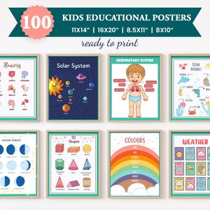 Lernposter 100 Homeschool Prints Montessori Klassenzimmer Dekor Kleinkind Spielzimmer Neutral Kinder Kinderzimmer Boho Spielzimmer Wandkunst Druck