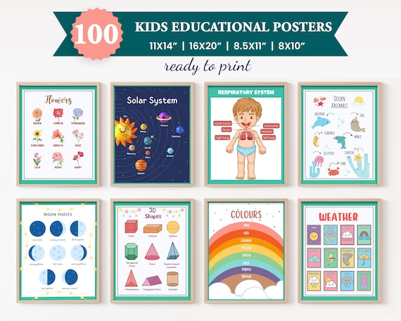 Educational Posters Kids Wall art Montessori Toddler Nursery Wall art Printable Homeschool Print abc poster 100 Neutral Digital Download
