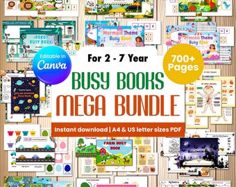 Puede incluir: Una colección de libros interactivos coloridos para niños de 2 a 7 años, con temas como animales, dinosaurios, robots y princesas. El mega paquete incluye más de 700 páginas de actividades educativas, disponibles para descarga instantánea.