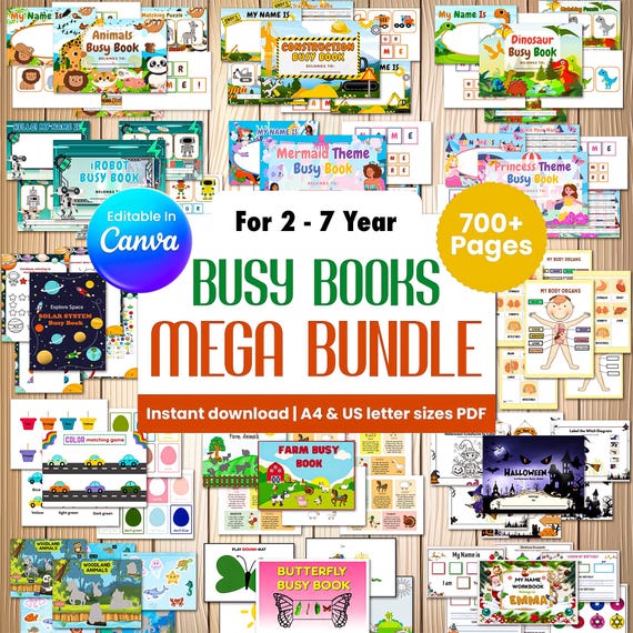 Editable Toddler Busy Book Bundle Preschool Kindergarten Busy Binder Montessori Toddlers Quiet Books Homeschool Resources Kids Activities