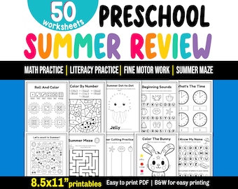 Summer Preschool Worksheets: 50-Page Activity Pack (PDF Download