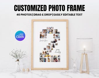 Custom 2nd Anniversary Collage: CANVA Editable photo frame(40 Photos, Digital Download, 4 Sizes Included)