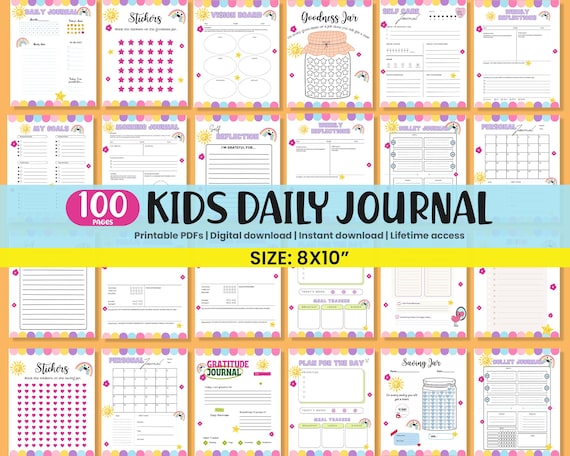 Kids Daily Journal Printable: Gratitude & Reflection, 4 Themes (PDF Download A4/US Letter)