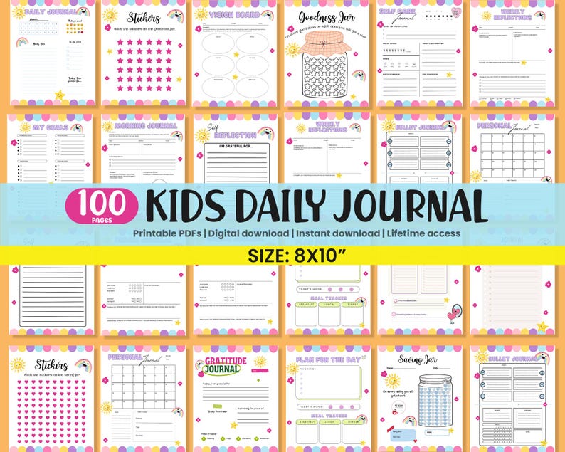 Kids Daily Journal, Printable Kids Journal, DIY Journal Pages for Kids, Diary for Children For Reflection and Gratitude PDF Digital Download