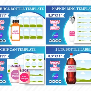 Pu&ograve; includere: Quattro modelli per etichette e confezioni di prodotti, tra cui una bottiglia di succo da 8 once, un anello per tovaglioli, un tubo di patatine e un'etichetta per bottiglia da 2 litri. Ogni modello &egrave; 21,6 cm x 27,9 cm e presenta "Drag & Drop".