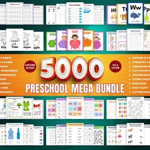5000+ Vorschule druckbare Arbeitsblätter Tag Kinder Aktivitäten Kindergarten Lernpaket Alphabet Zahlen Formen Malseiten Do a Dot