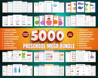 Pack d'apprentissage pour l'école maternelle à la maison : plus de 5 000 feuilles d'exercices, affiches éducatives (téléchargement numérique)