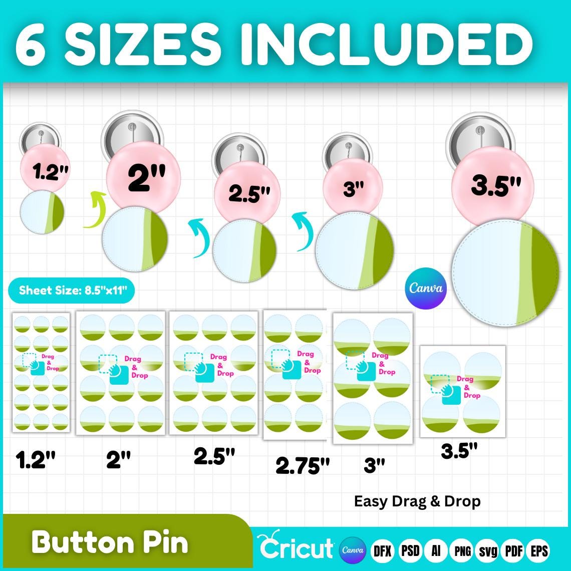 Editable Button Pin Template Bundle, Canva Badge Design (digital ...