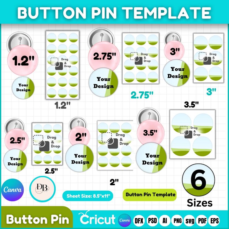 Editable Button Pin Template Bundle, Canva Badge Design (digital ...