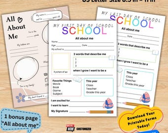 First and Last Day Of School Interview Printable All About Me Back to school Questionnaire School Interview Keepsake Memories Teacher