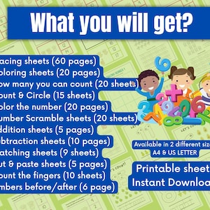 200+ Preschool Math Worksheets Printable Kindergarten Numbers Counting Activities Instant Download Prek Homeschool Learning Teacher Resource