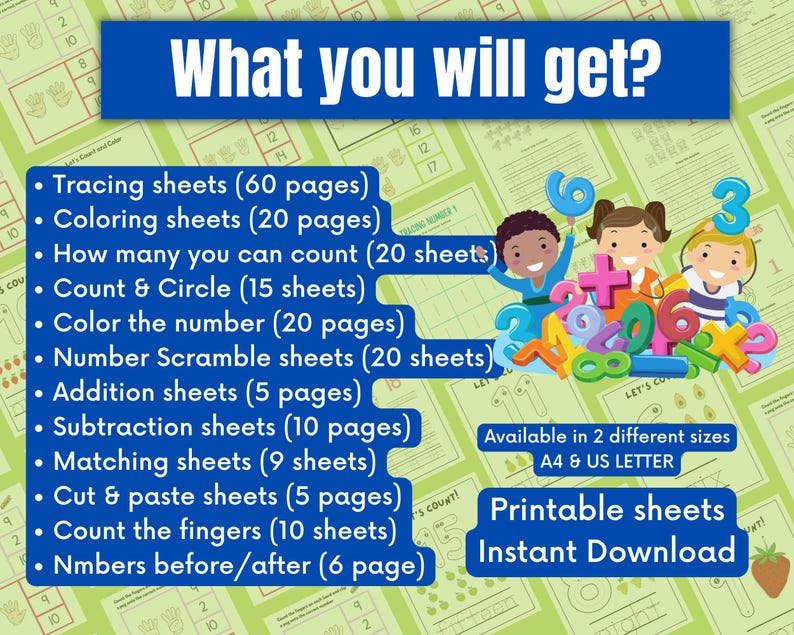 200+ Preschool Math Worksheets Printable Kindergarten Numbers Counting Activities Instant Download Prek Homeschool Learning Teacher Resource