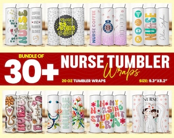Lot d'emballages pour gobelets pour infirmière : modèles de gobelets minces 20 oz 30 oz (téléchargement numérique PNG)