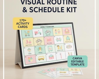 Planificador semanal visual para niños, tarjetas de rutina para la educación en casa (descarga digital)