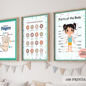 Educational Posters 100 Homeschool Prints Montessori Classroom Decor Toddler Playroom Neutral Kids Nursery Boho Playroom Wall Art Print