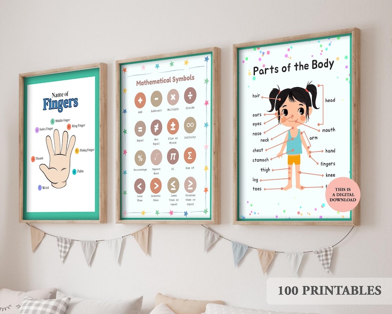 Educational Posters 100 Homeschool Prints Montessori Classroom Decor Toddler Playroom Neutral Kids Nursery Boho Playroom Wall Art Print