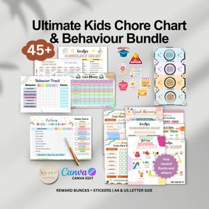 Editable Kids chore chart bundle ADHD Autism daily checklist Chores tracker responsibility chart Reward Allowance Screen Time Behavior chart