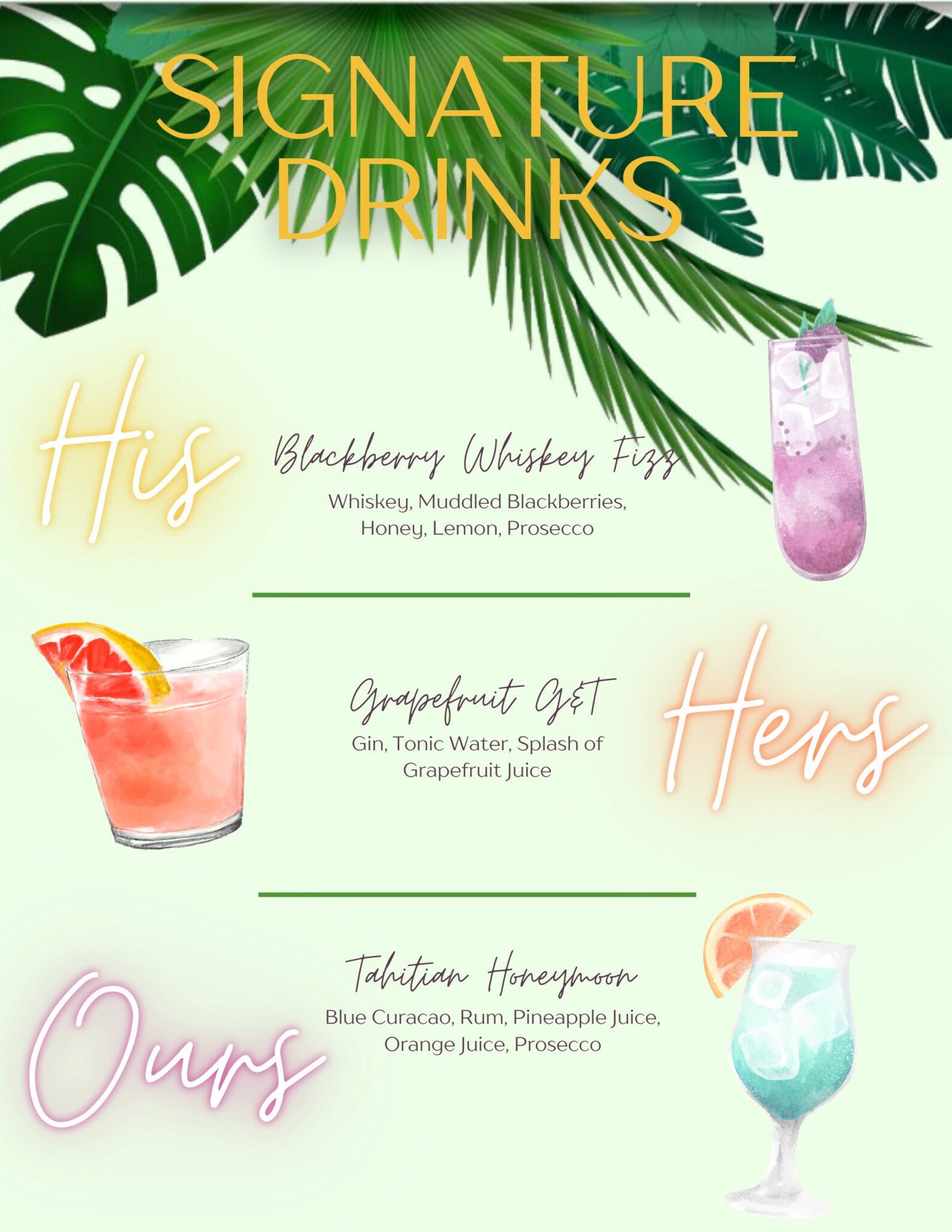 Menu For Signature Signature Drinks Menu - Etsy