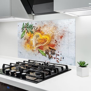 Protector contra salpicaduras de cocina ARTHUB®, vidrio templado de 4 mm / resistente al calor, protector contra salpicaduras de cocina, protector de pared, para alimentos, especias en polvo