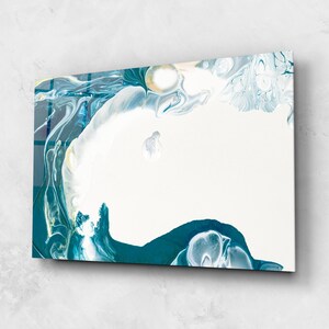 Art mural en verre trempé | Art mural en verre moderne pour salon et chambre à coucher, décoration murale, décoration d&#39;intérieur, abstrait, belle peinture bleue