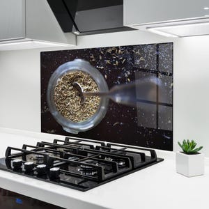 ARTHUB® Glass Kitchen Splashback, Tempered Glass 5mm | Heat Resistant, Stove Splash Guard, Wall Protector, Food, Jar With Spices