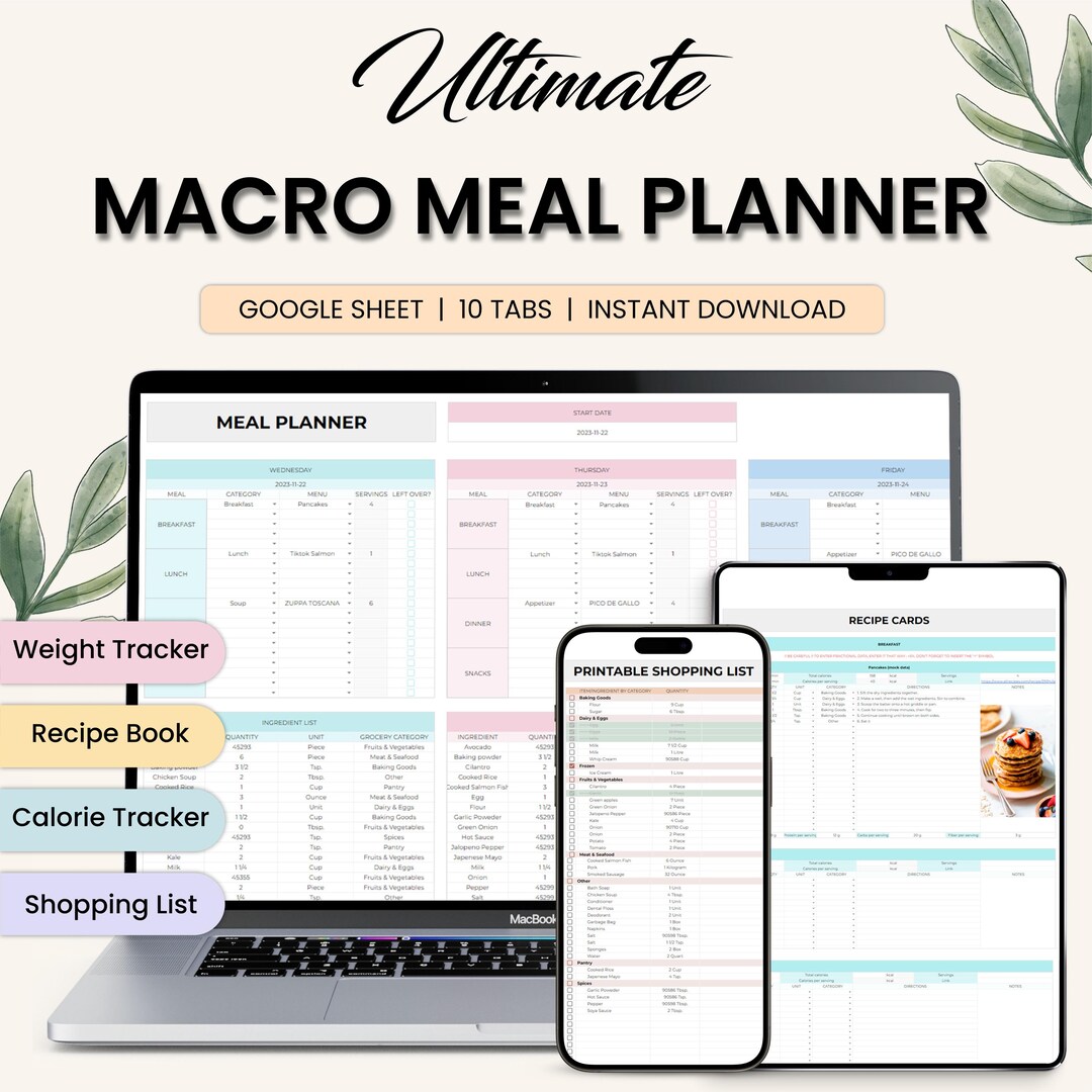 Macro Meal Planner Google Sheets Printable Meal Planning Calorie ...