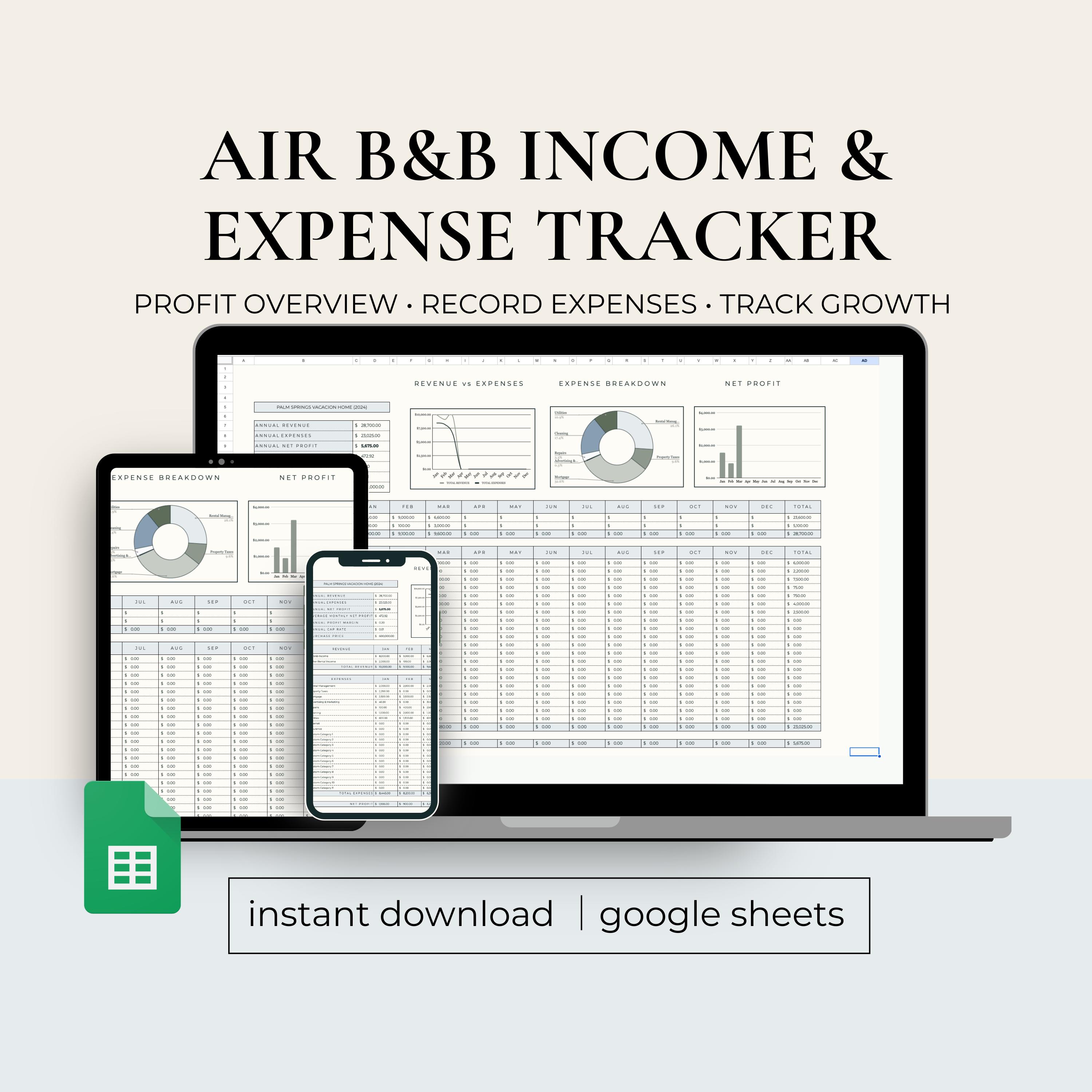 Airbnb and Expense Spreadsheet, Airbnb Host Budget Spreadsheet
