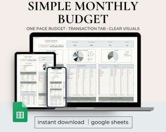 Simple Budget, One Page Budget Spreadsheet for Google Sheets, Budget Template, Budget by Paycheck, Budget Planner for Beginners