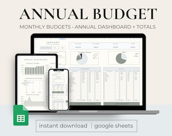 Annual Budget Spreadsheet, Google Sheets Budget, Financial Planner, Personal Budget, Budget Spreadsheet, Monthly Budget Spreadsheet