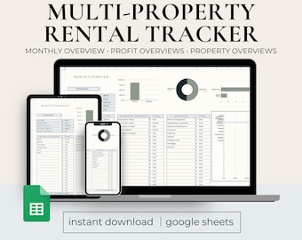 Multi-property-verhuurtracker, sjabloon verhuurobject, inkomsten- en onkosten verhuurder, vastgoedbeheer, Google Spreadsheets