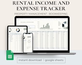 Tracker voor huurinkomsten en -uitgaven, boekhoudspread voor verhuur van onroerend goed, vastgoedbeheer, tracker voor onroerend goed verhuurder, Google Spreadsheets