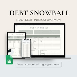 Debt Snowball Spreadsheet, Debt Payoff Tracker, Google Sheets, Debt Snowball Avalanche Calculator, Debt Free Planner, Snowball Method