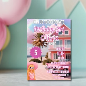 Editable Pink Fashion Doll Birthday Invitation | Girl Birthday Party Invite | Digital Template | Instant Download