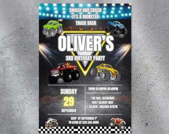 Monster Truck Invitation, Editable Monster Jam Birthday Invite, Truck Birthday Party Template, Boys Car Birthday, Digital Download