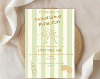 PJs and Prosecco Invitation, Bachelorette Invite, Prosecco Party Template, Bridal Shower Invite, Girls Night, Editable Canva