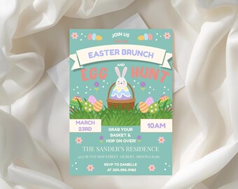 Easter Egg Hunt Invitation, Easter Bunny Invite, Spring Egg Hunt Party Invite, Editable Easter Template, Kids Easter Party Invite