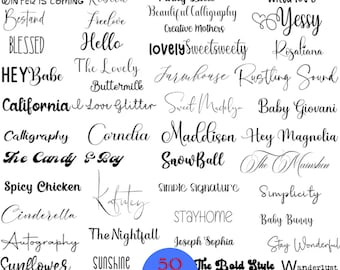 The Ultimate 50 Fonts - Font Bundle ttf svg Heart font, Cricut, Canva Font, Script Font, Digital Fonts, Procreate Fonts, Crafting font