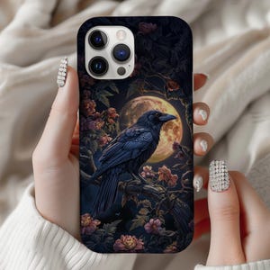 Gothic Raven Moon Phone Case: Spooky Floral Art, iPhone & Samsung image 3