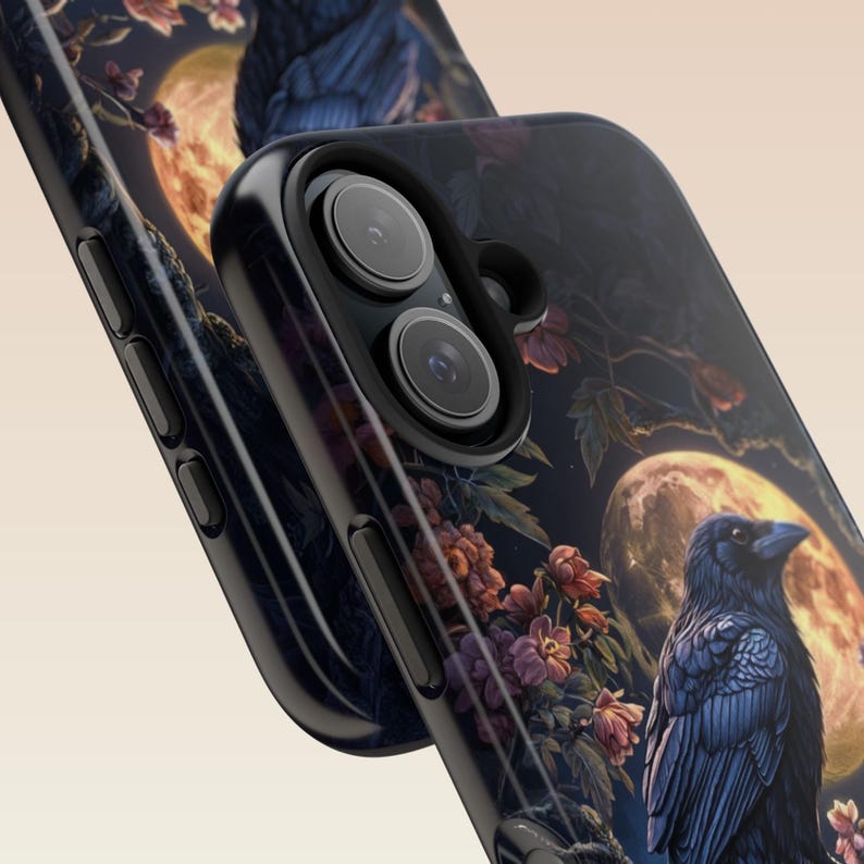 Gothic Raven Moon Phone Case: Spooky Floral Art, iPhone & Samsung image 6