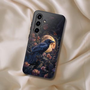 Gothic Raven Moon Phone Case: Spooky Floral Art, iPhone & Samsung image 4