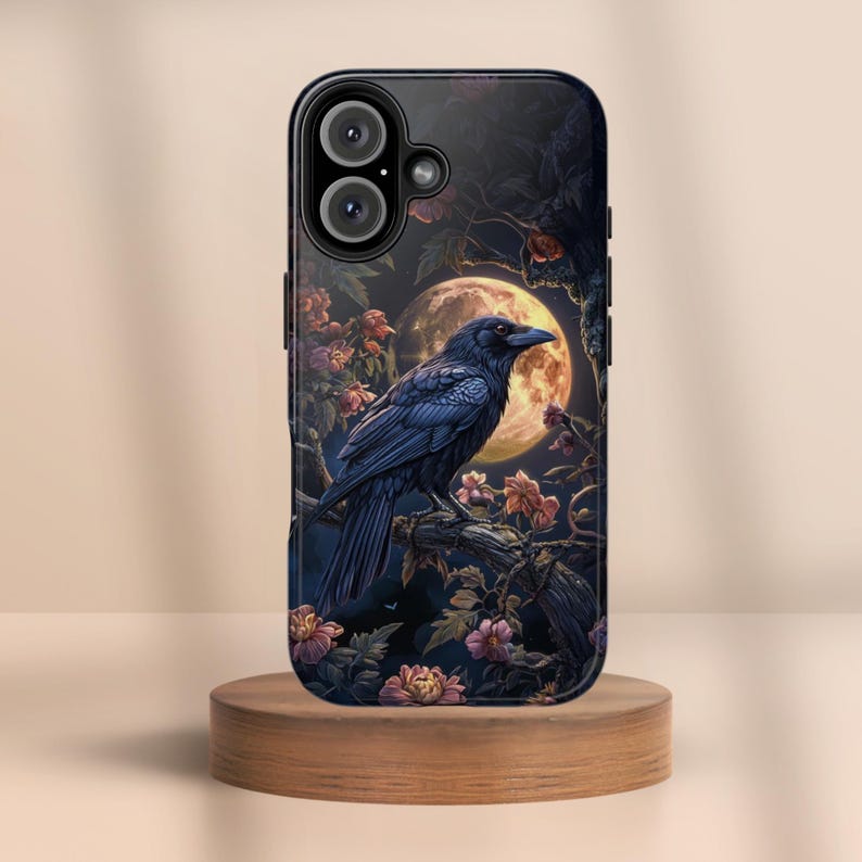 Gothic Raven Moon Phone Case: Spooky Floral Art, iPhone & Samsung image 5