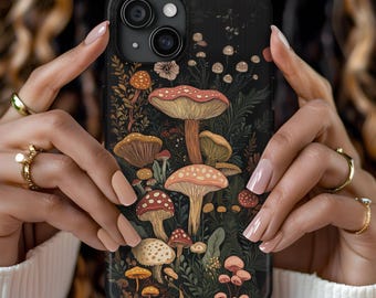 Mushroom-telefoonhoesje voor iPhone en Samsung, esthetische Cottagecore-telefoonhoes, Fungi Forest-telefoonhoes, vintage botanische natuurhoes