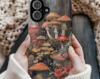 Telefoonhoesje paddenstoelbos: Cottagecore Fungi Art