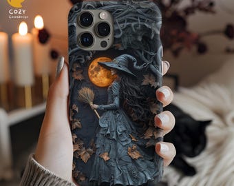 Halloween Witch Phone Case - Spooky Autumn Moon Design,Dark Fantasy Magsafe Phone case