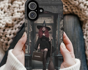 Witch Phone Case,Gothic Halloween Aesthetic Case with Red Hair Witch Art ,Spooky Fall Fashion Phone Cover